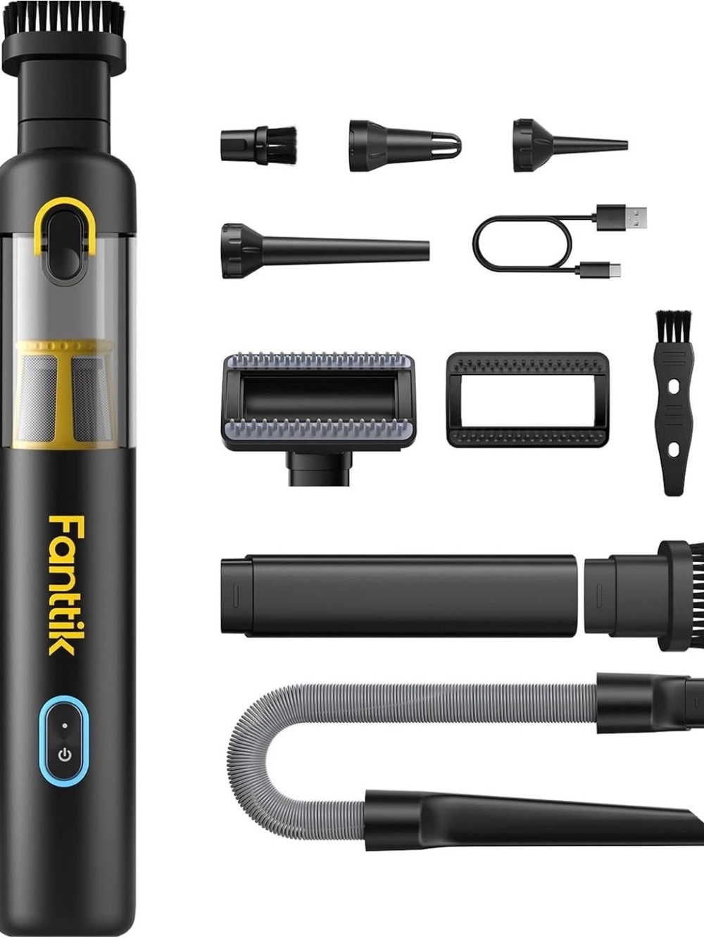 Fanttik Handheld Vacuum with Accessories - Black & Yellow